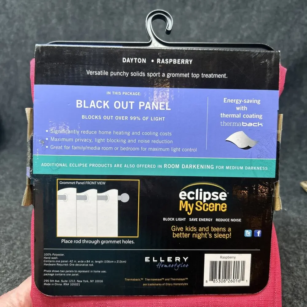 NEW Eclipse My Scene Blackout Curtain Panel Dayton Raspberry 42